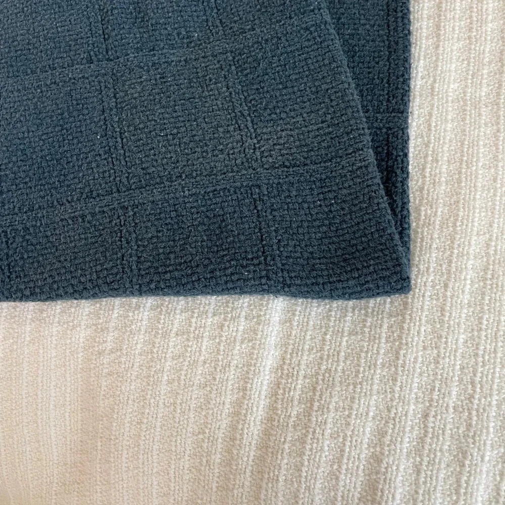 Ralph Lauren Home Cotton Throw Blanket Twin Navy Blue Grid Woven Made in USA